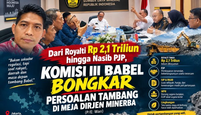 Dari Royalti Rp 2,1 Triliun hingga Nasib PJP, Komisi III Babel Bongkar Persoalan Tambang di Meja Dirjen Minerba